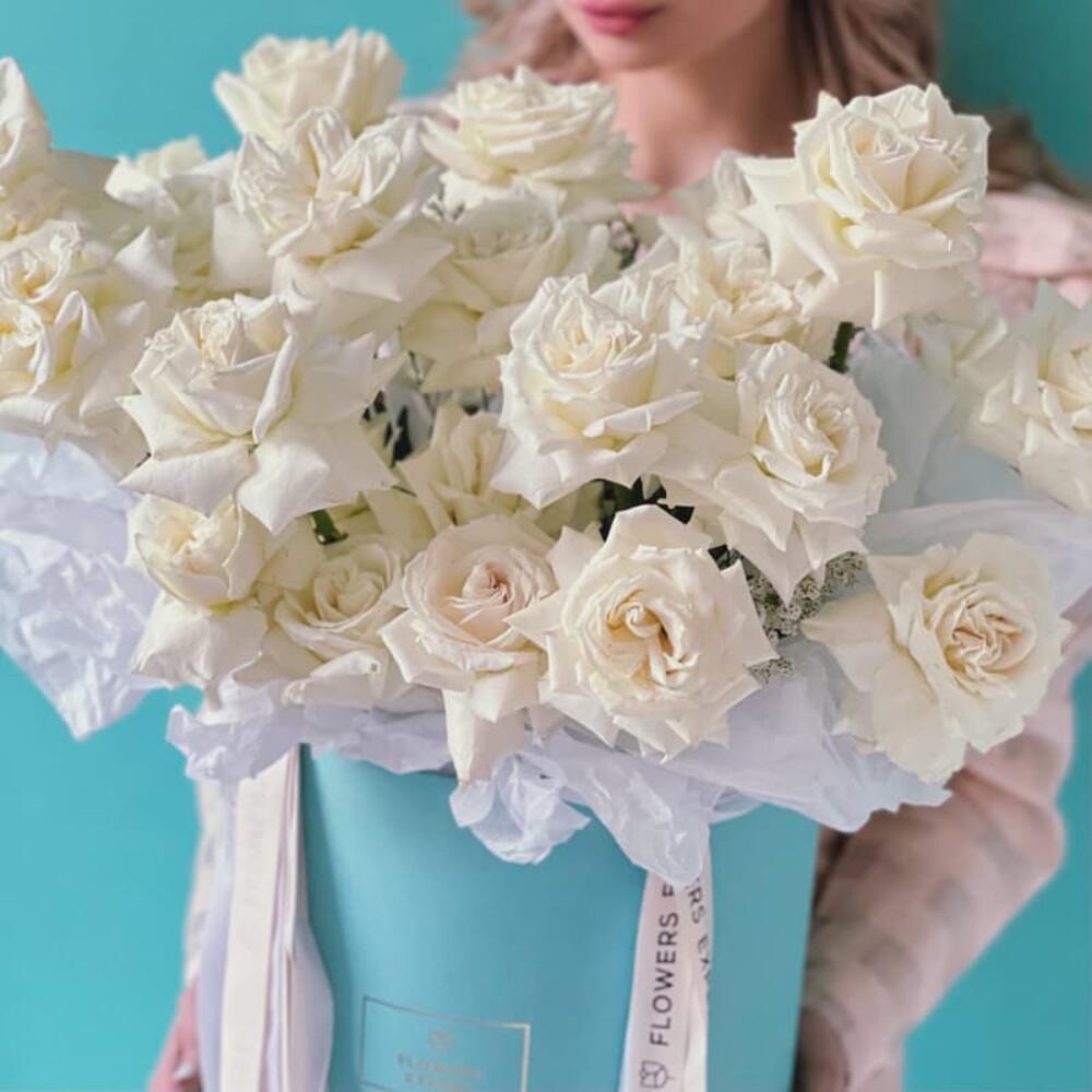 Шляпная коробка из 25 роз "MINT PLAYA BLANCA" Шляпная коробка из 25 роз "MINT PLAYA BLANCA"